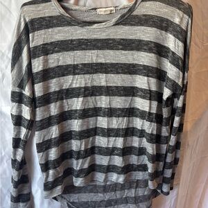 Gray and Black Striped Long Sleeve Top